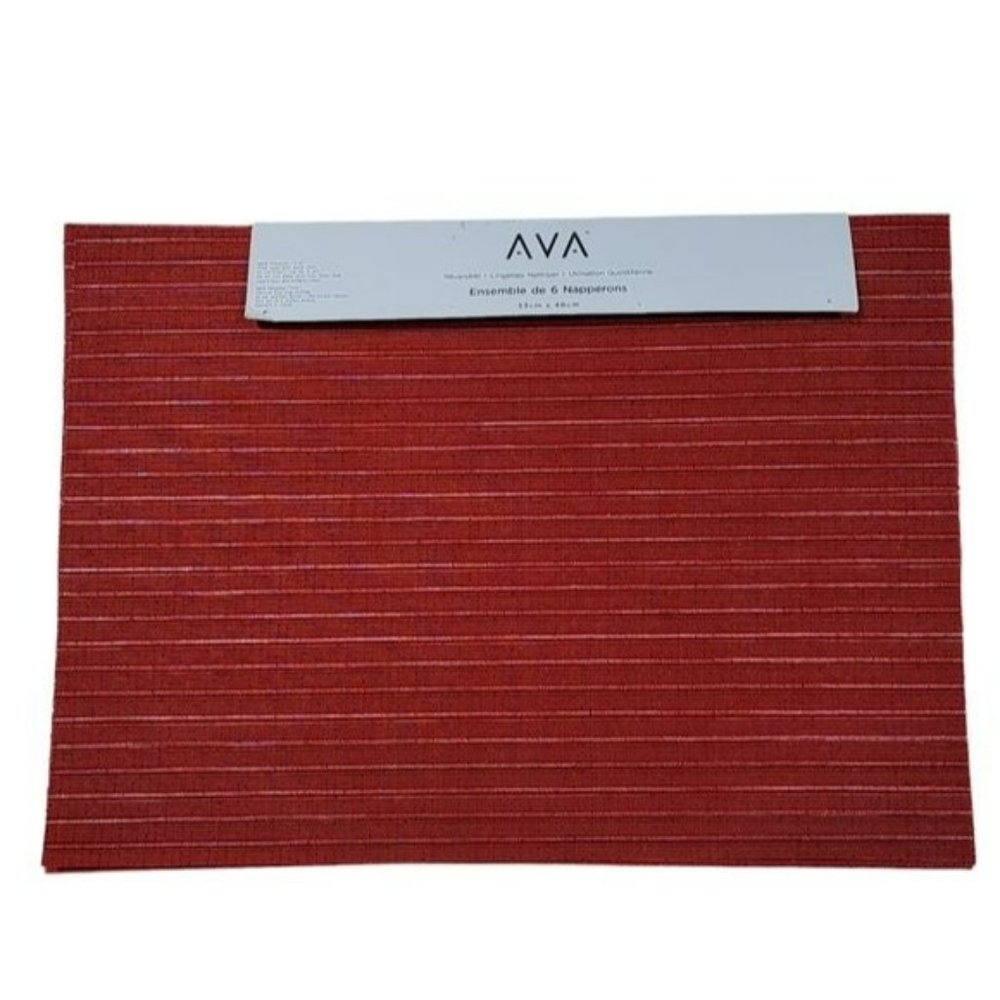 Set of 6 Red Polyester Placemats  13x19 inches‎